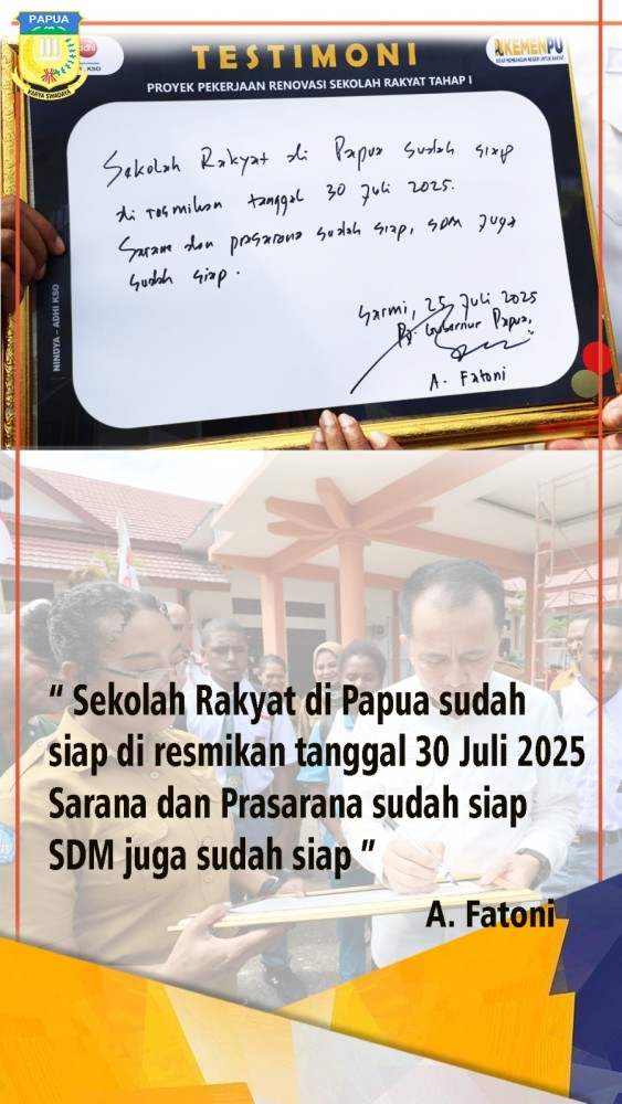 Testimoni Sekolah Rakyat Oleh Pj. Gubernur Papua
